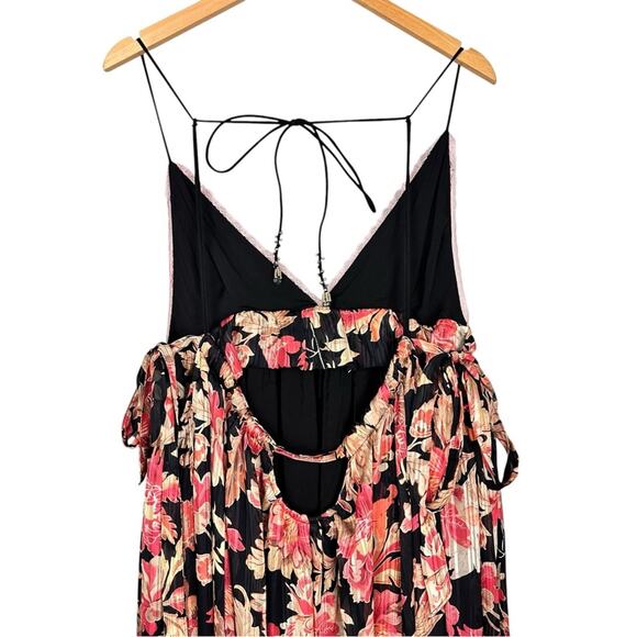 NEW Free People Primmy Midi Black Floral Chiffon Pink Lace Resort Boho Dress XL - Picture 6 of 16